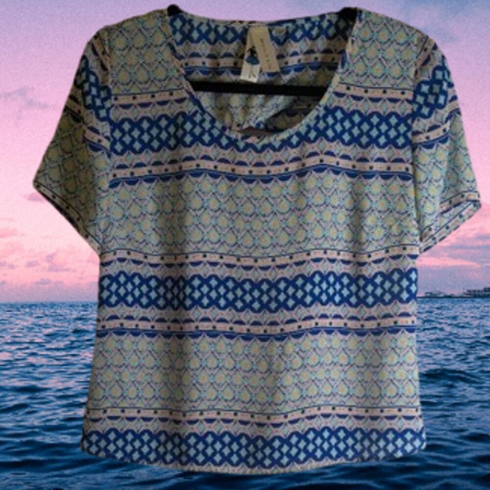 Society Girl small short sleeve criss cross cut out back polyester woman's top